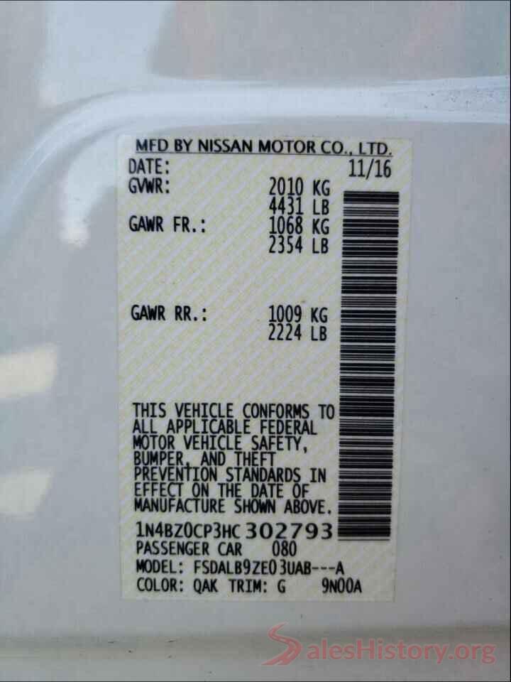 1N4BZ0CP3HC302793 2017 NISSAN LEAF