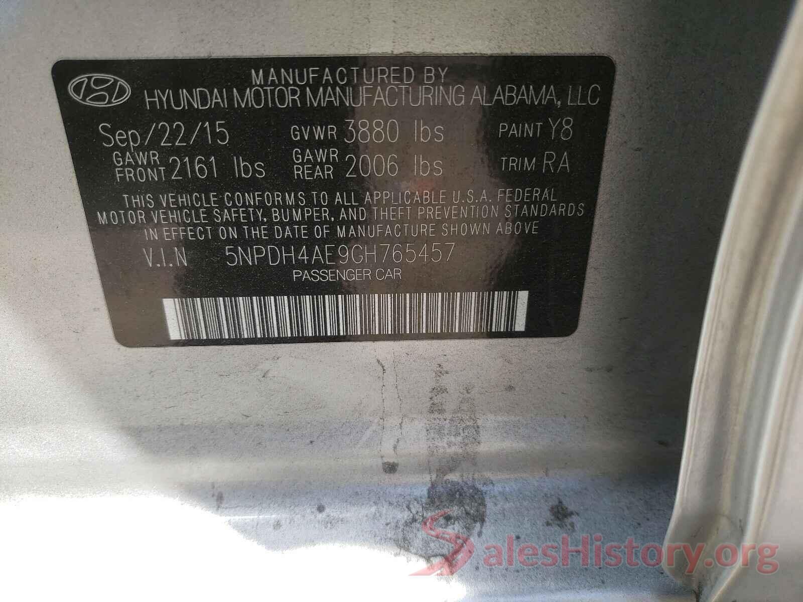 5NPDH4AE9GH765457 2016 HYUNDAI ELANTRA