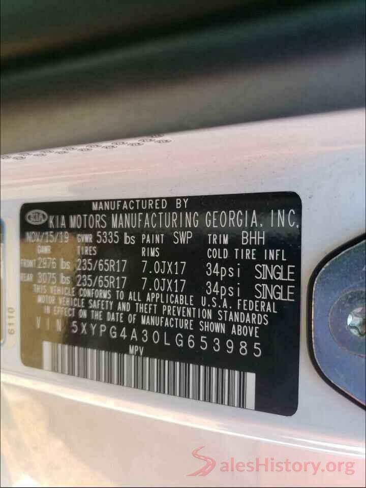 5XYPG4A30LG653985 2020 KIA SORENTO