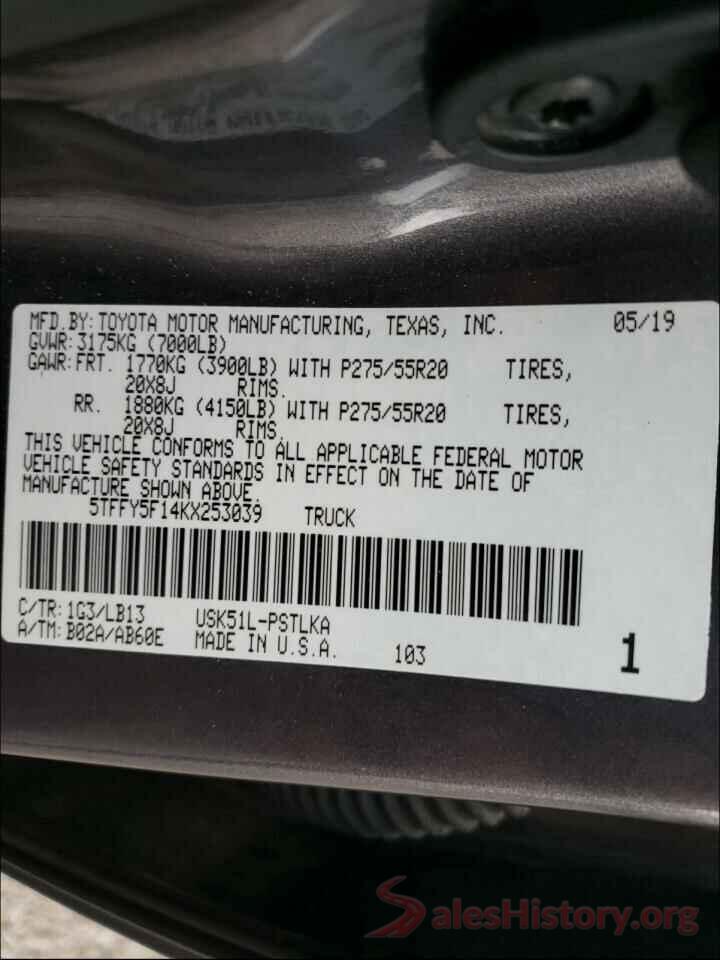 5TFFY5F14KX253039 2019 TOYOTA TUNDRA