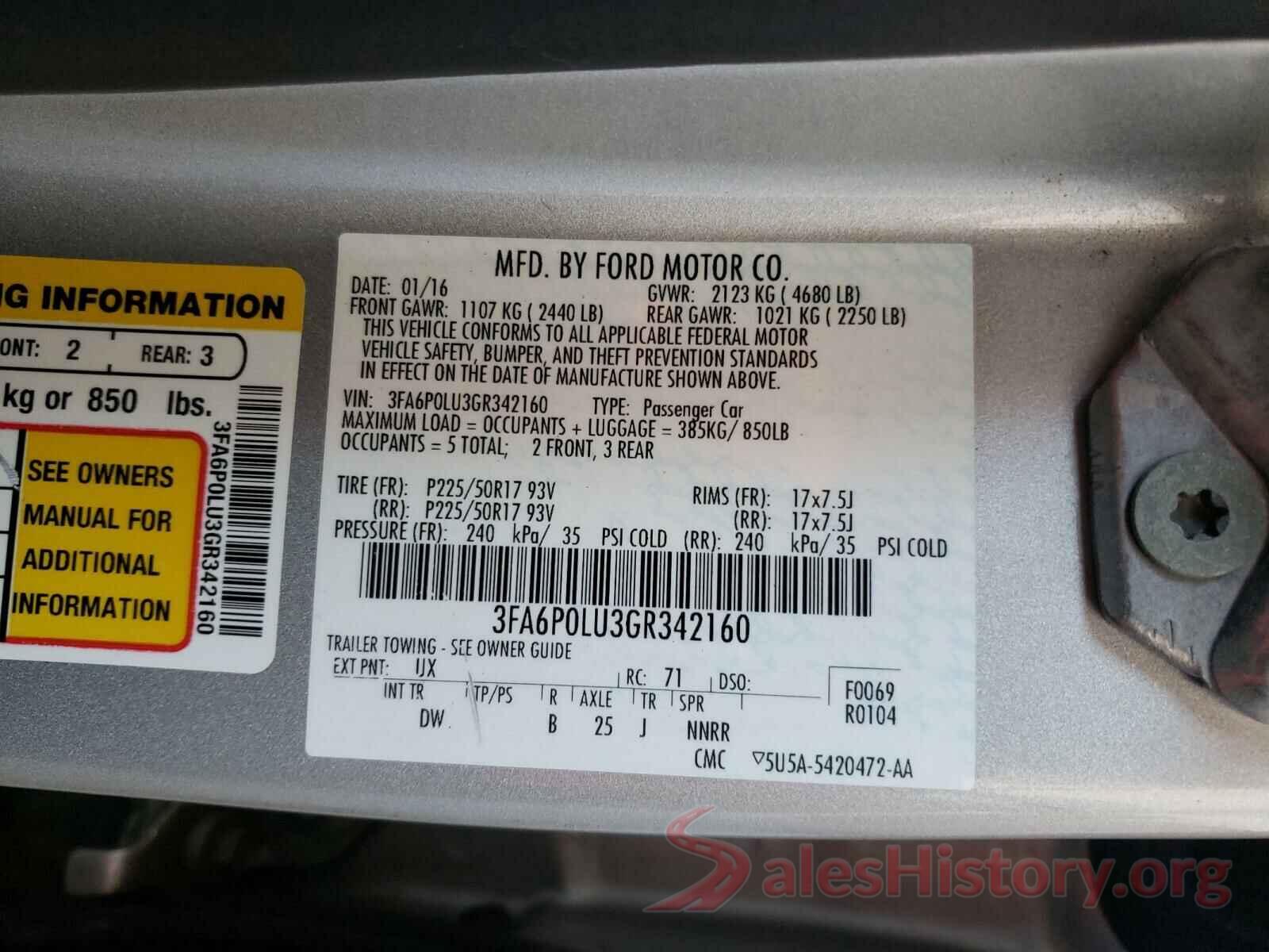 3FA6P0LU3GR342160 2016 FORD FUSION