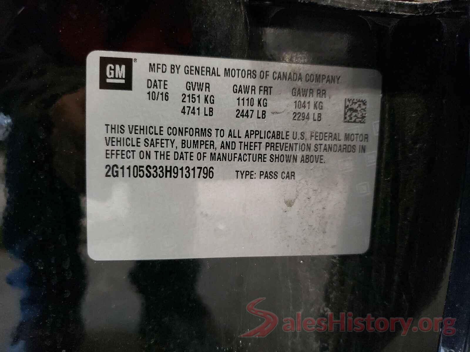 2G1105S33H9131796 2017 CHEVROLET IMPALA