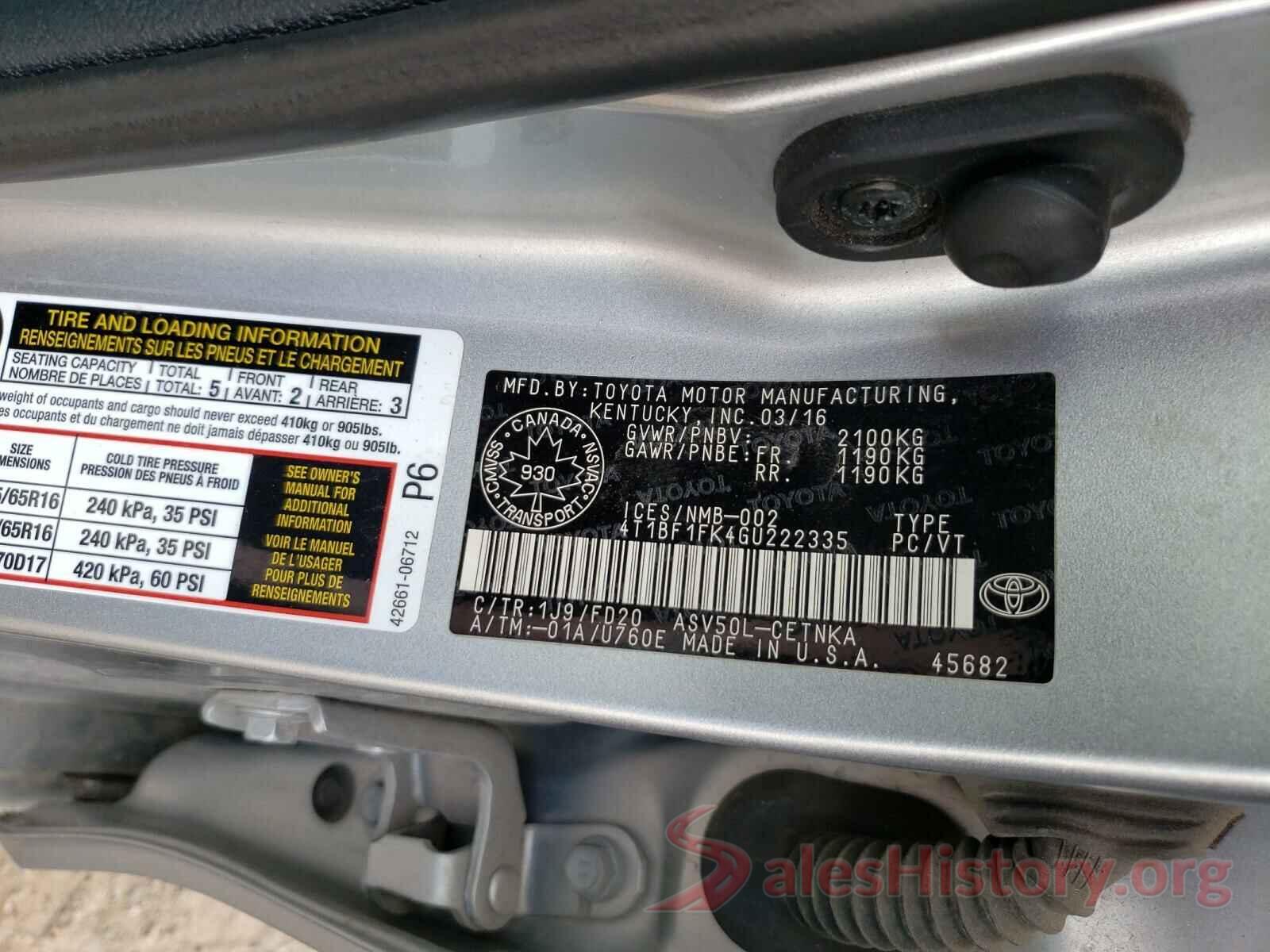 4T1BF1FK4GU222335 2016 TOYOTA CAMRY