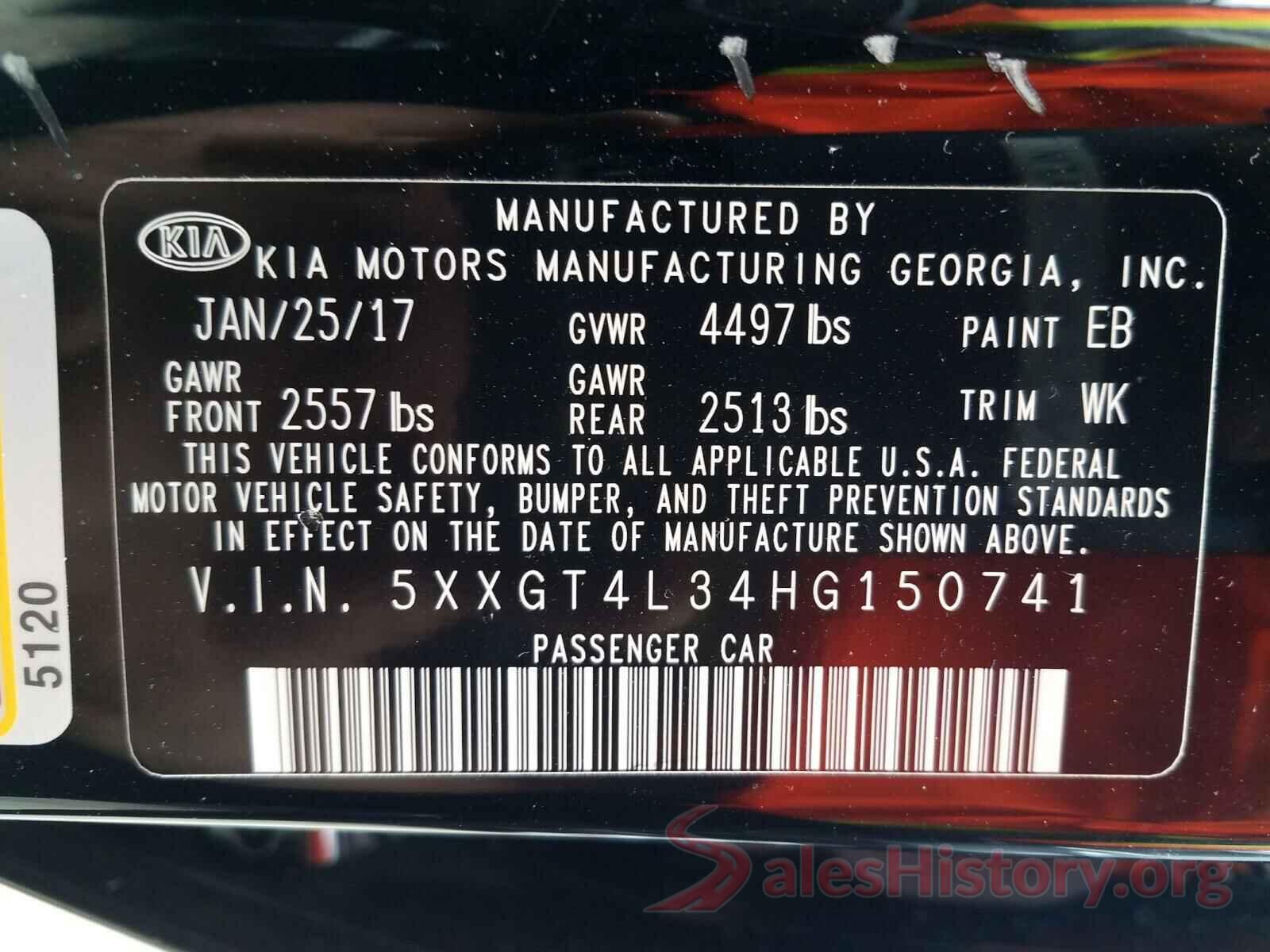 5XXGT4L34HG150741 2017 KIA OPTIMA