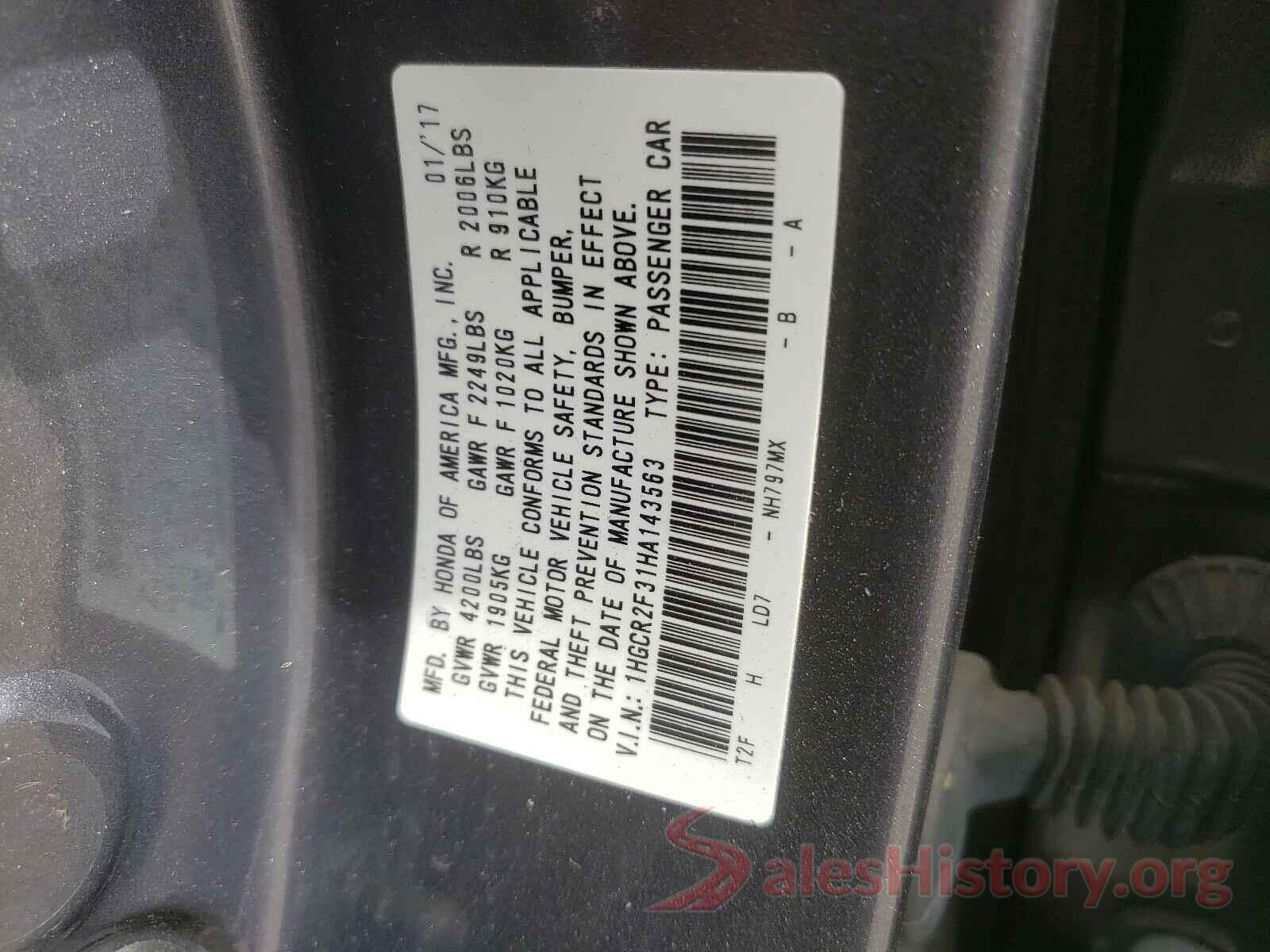 1HGCR2F31HA143563 2017 HONDA ACCORD