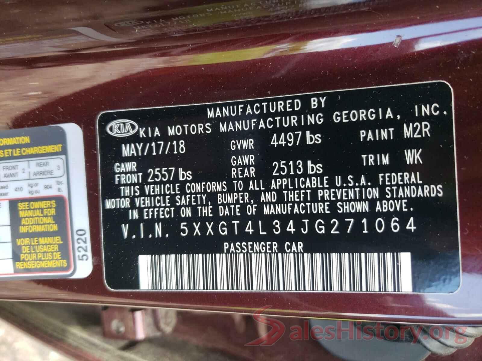 5XXGT4L34JG271064 2018 KIA OPTIMA