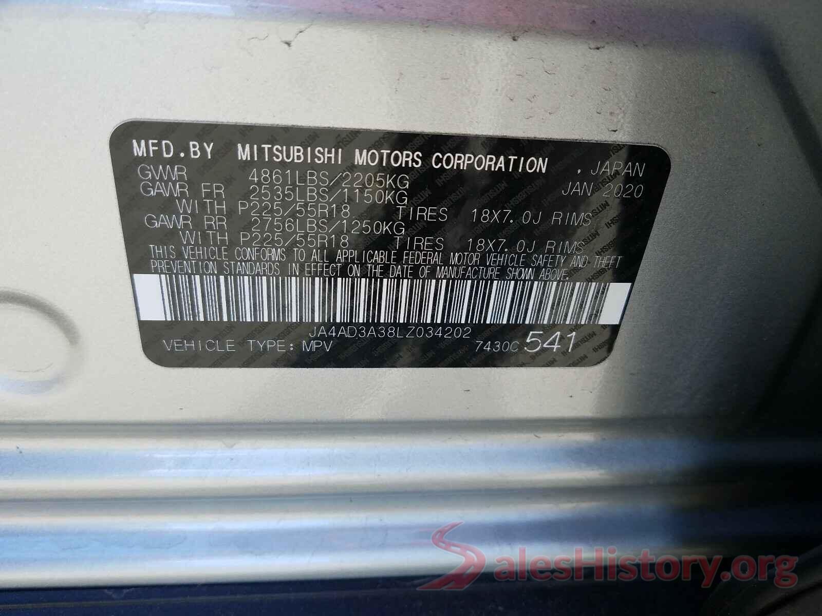 JA4AD3A38LZ034202 2020 MITSUBISHI OUTLANDER