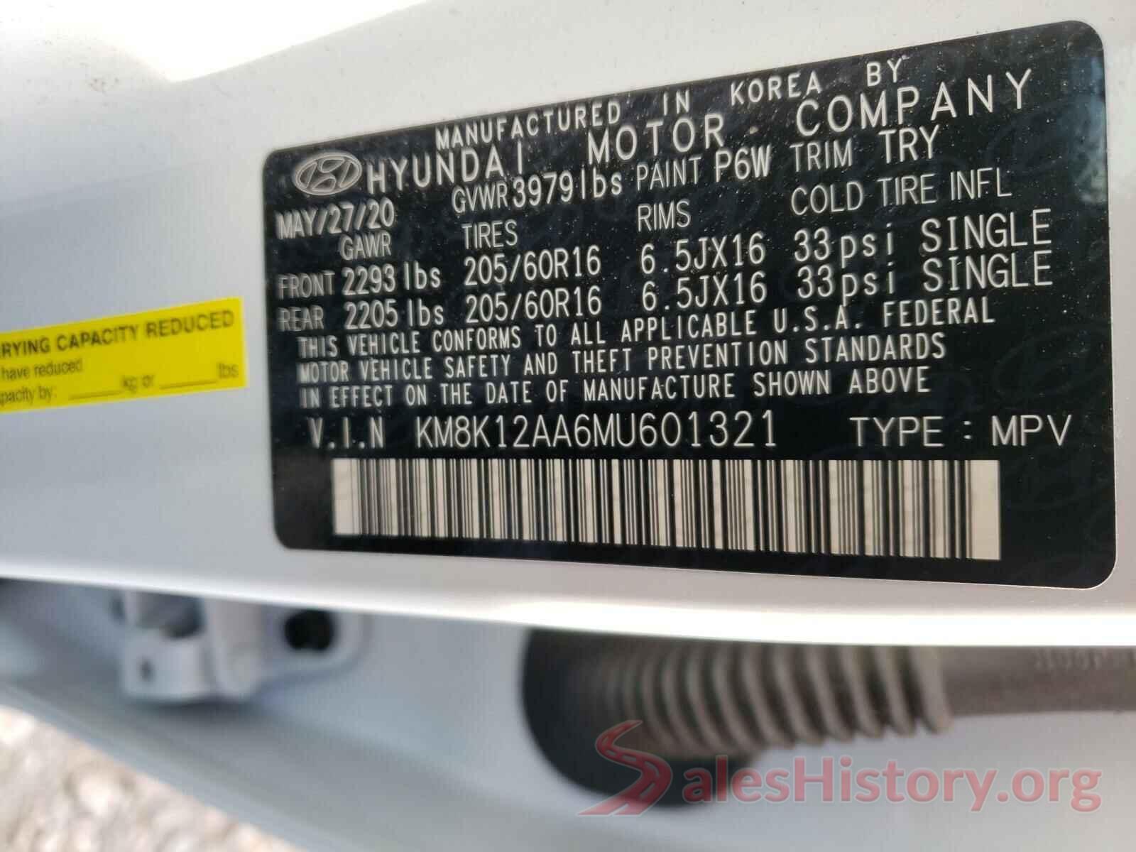 KM8K12AA6MU601321 2021 HYUNDAI KONA