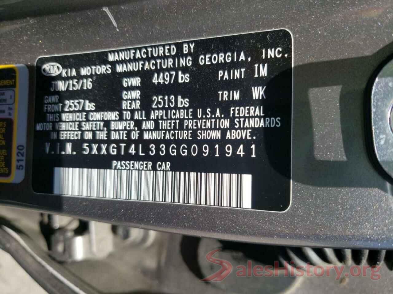 5XXGT4L33GG091941 2016 KIA OPTIMA