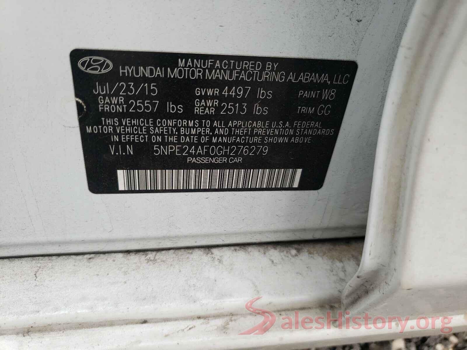 5NPE24AF0GH276279 2016 HYUNDAI SONATA