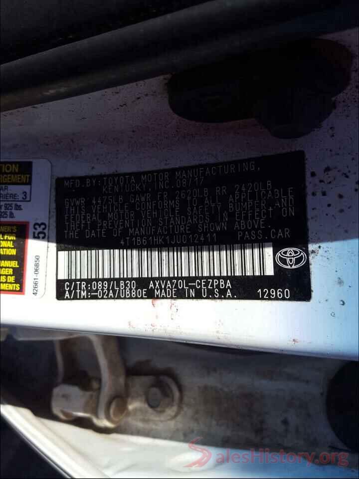 4T1B61HK1JU012411 2018 TOYOTA CAMRY