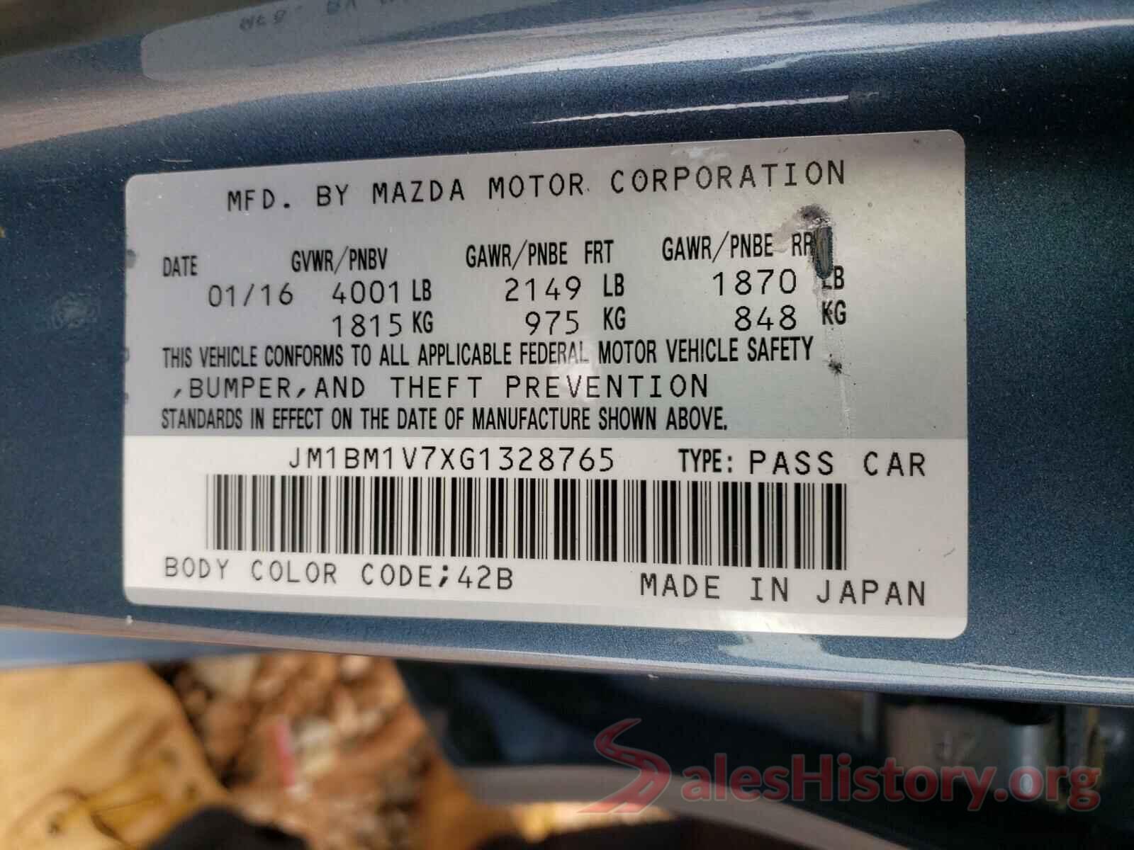 JM1BM1V7XG1328765 2016 MAZDA 3