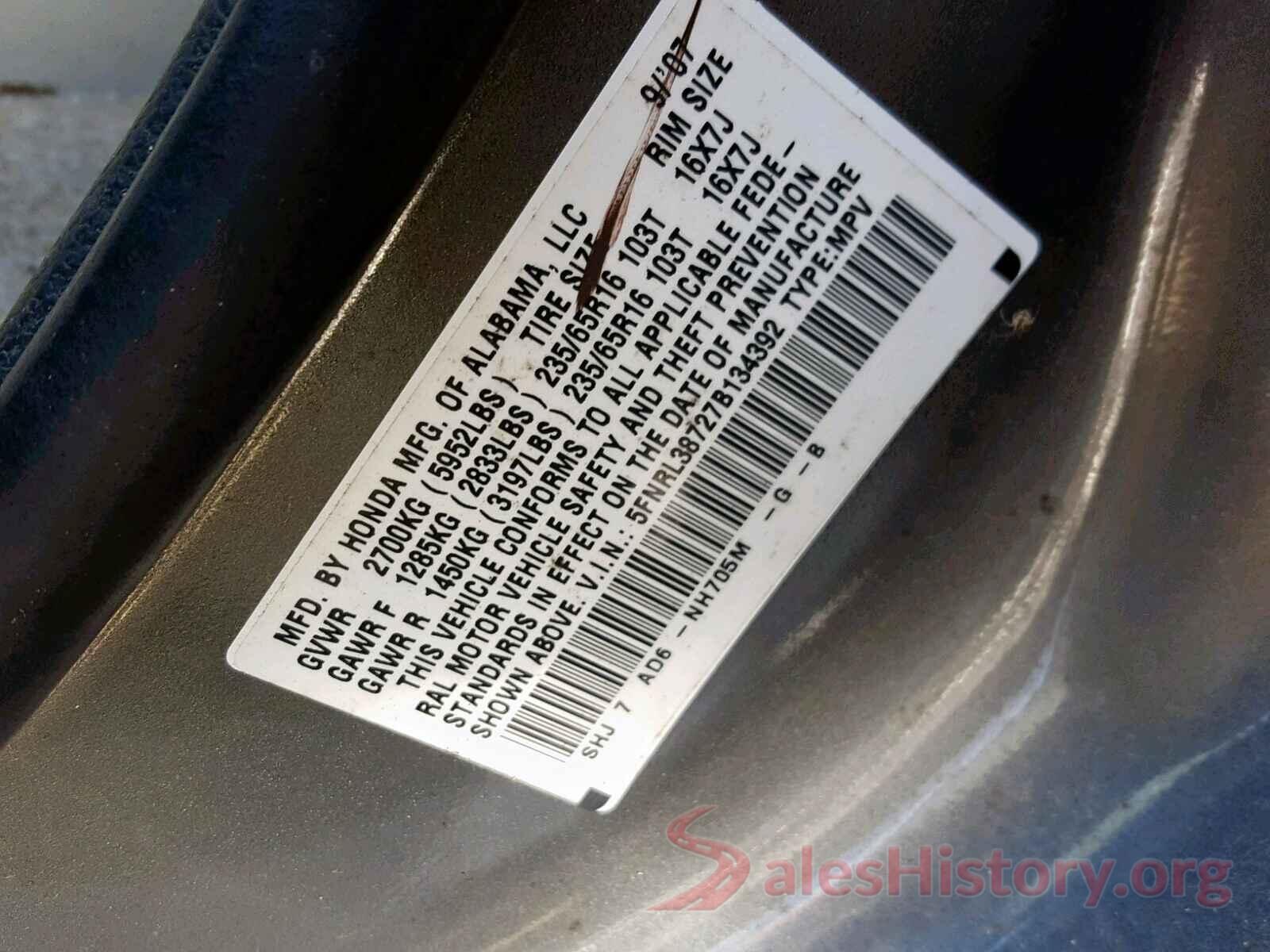 5FNRL38727B134392 2007 HONDA ODYSSEY EX