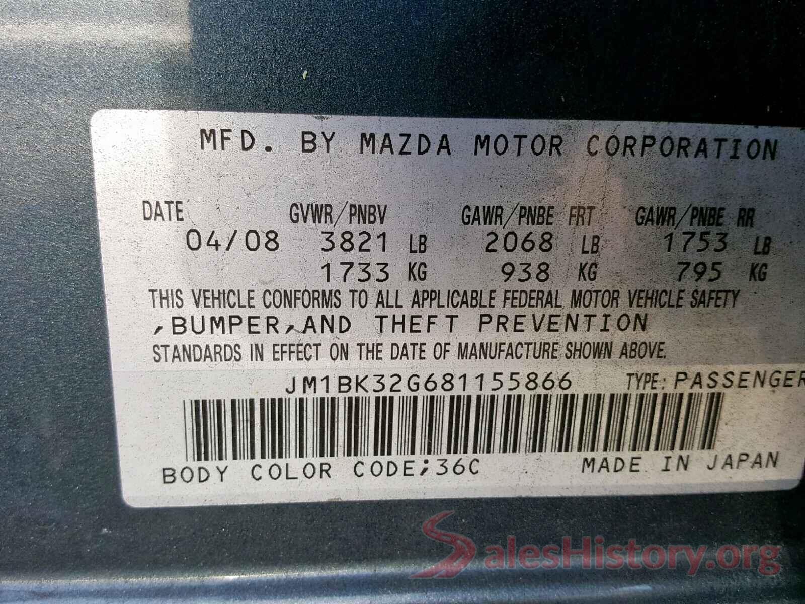 JM1BK32G681155866 2008 MAZDA 3