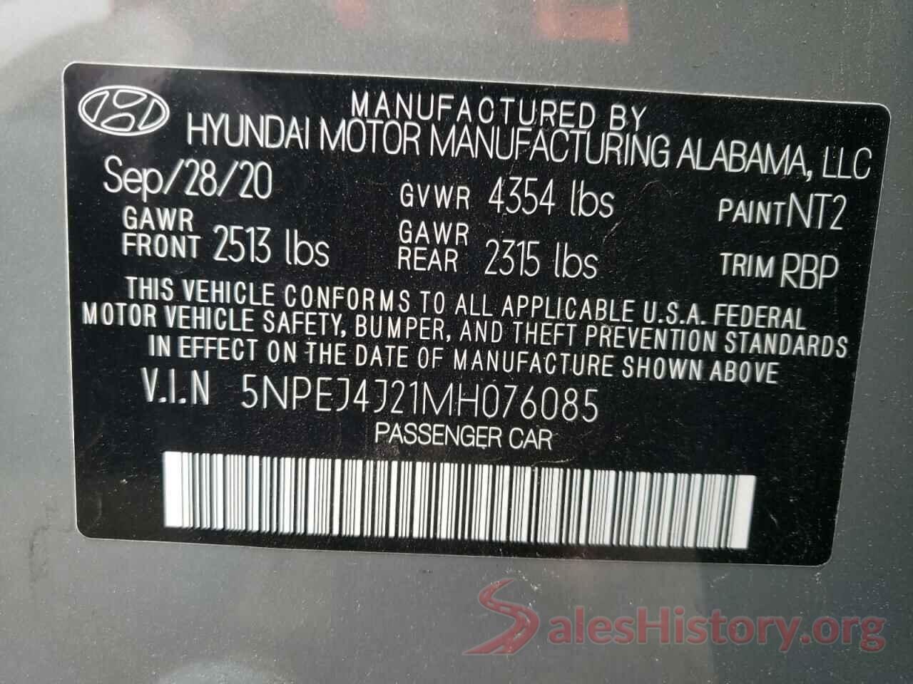 5NPEJ4J21MH076085 2021 HYUNDAI SONATA