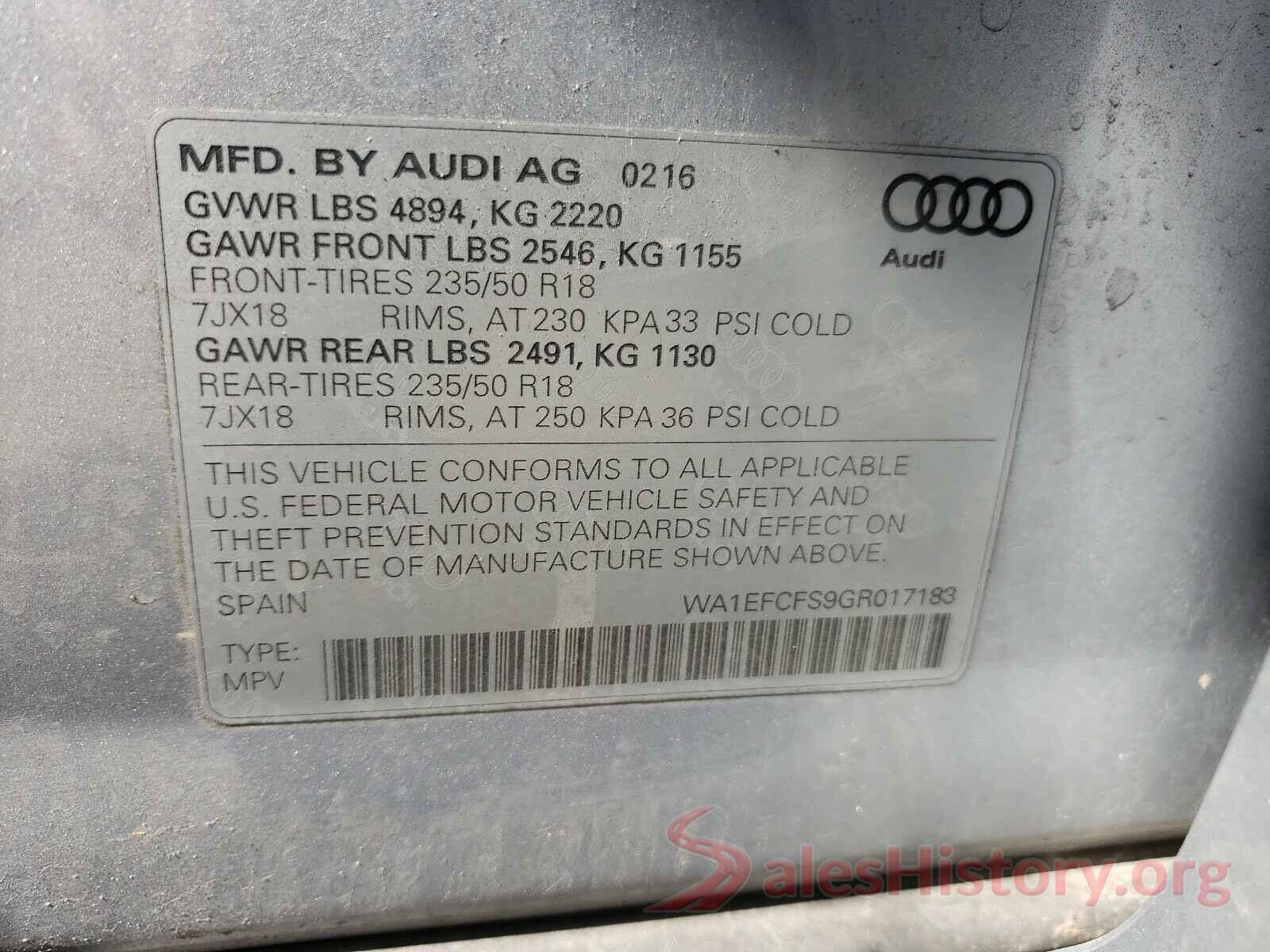 WA1EFCFS9GR017183 2016 AUDI Q3