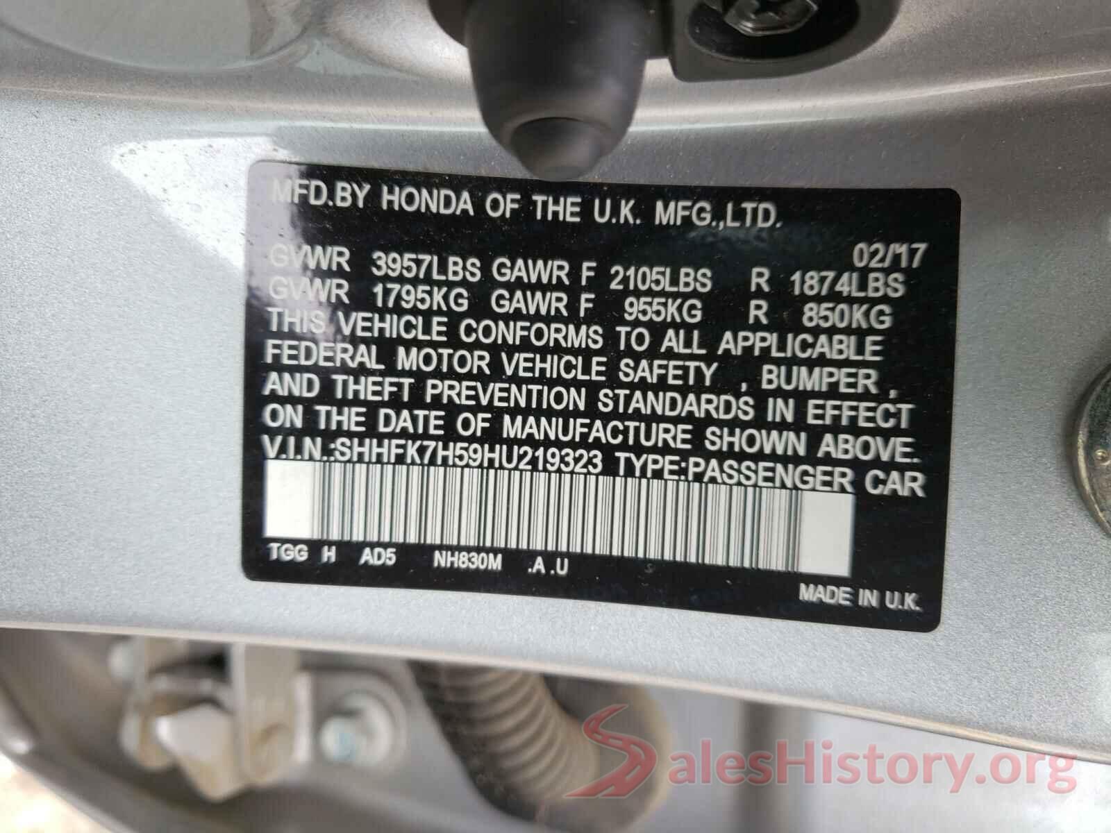 SHHFK7H59HU219323 2017 HONDA CIVIC