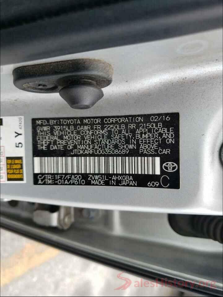 JTDKARFU0G3508689 2016 TOYOTA PRIUS