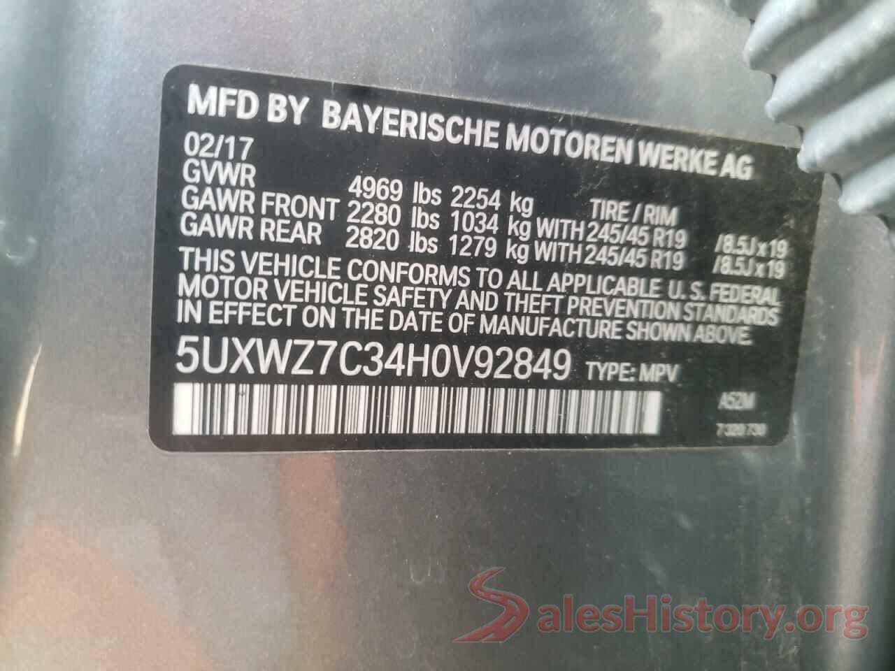 5UXWZ7C34H0V92849 2017 BMW X3