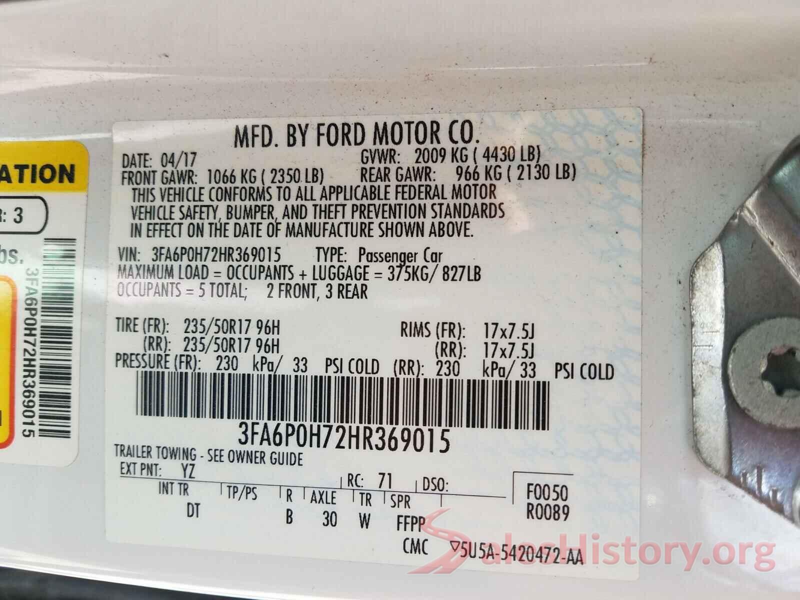 3FA6P0H72HR369015 2017 FORD FUSION