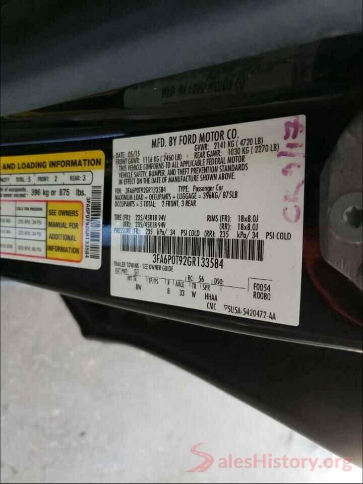 3FA6P0T92GR133584 2016 FORD FUSION