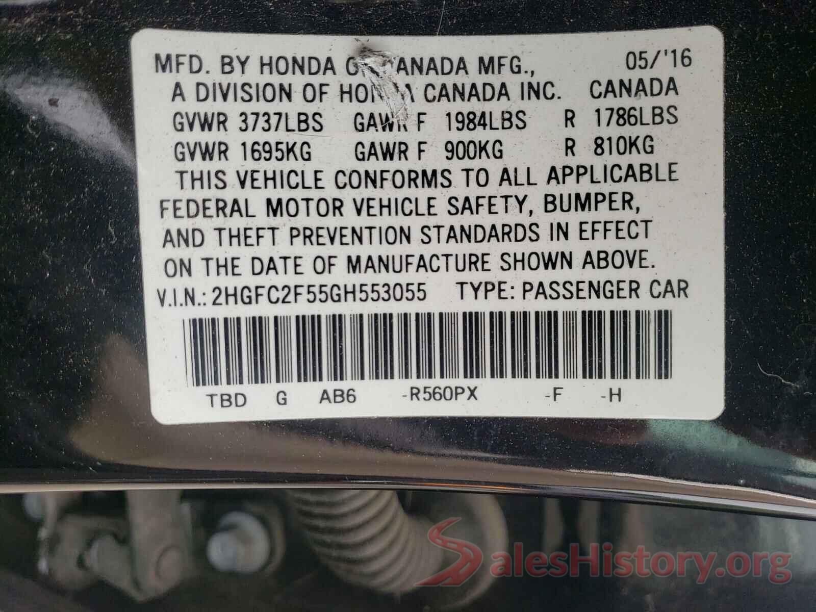 2HGFC2F55GH553055 2016 HONDA CIVIC