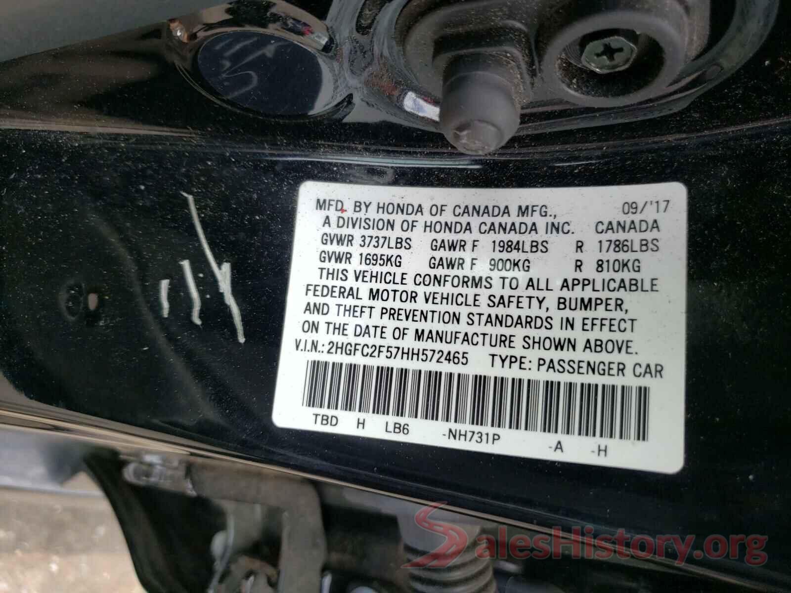 2HGFC2F57HH572465 2017 HONDA CIVIC