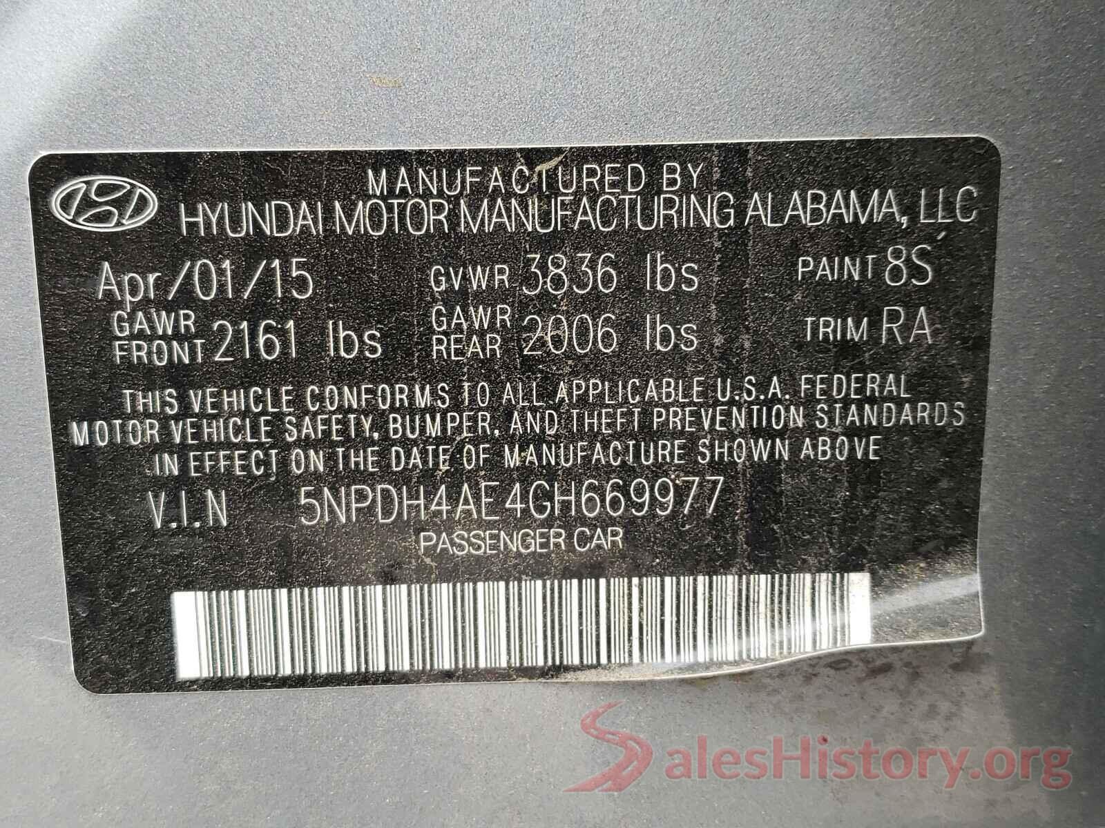 5NPDH4AE4GH669977 2016 HYUNDAI ELANTRA