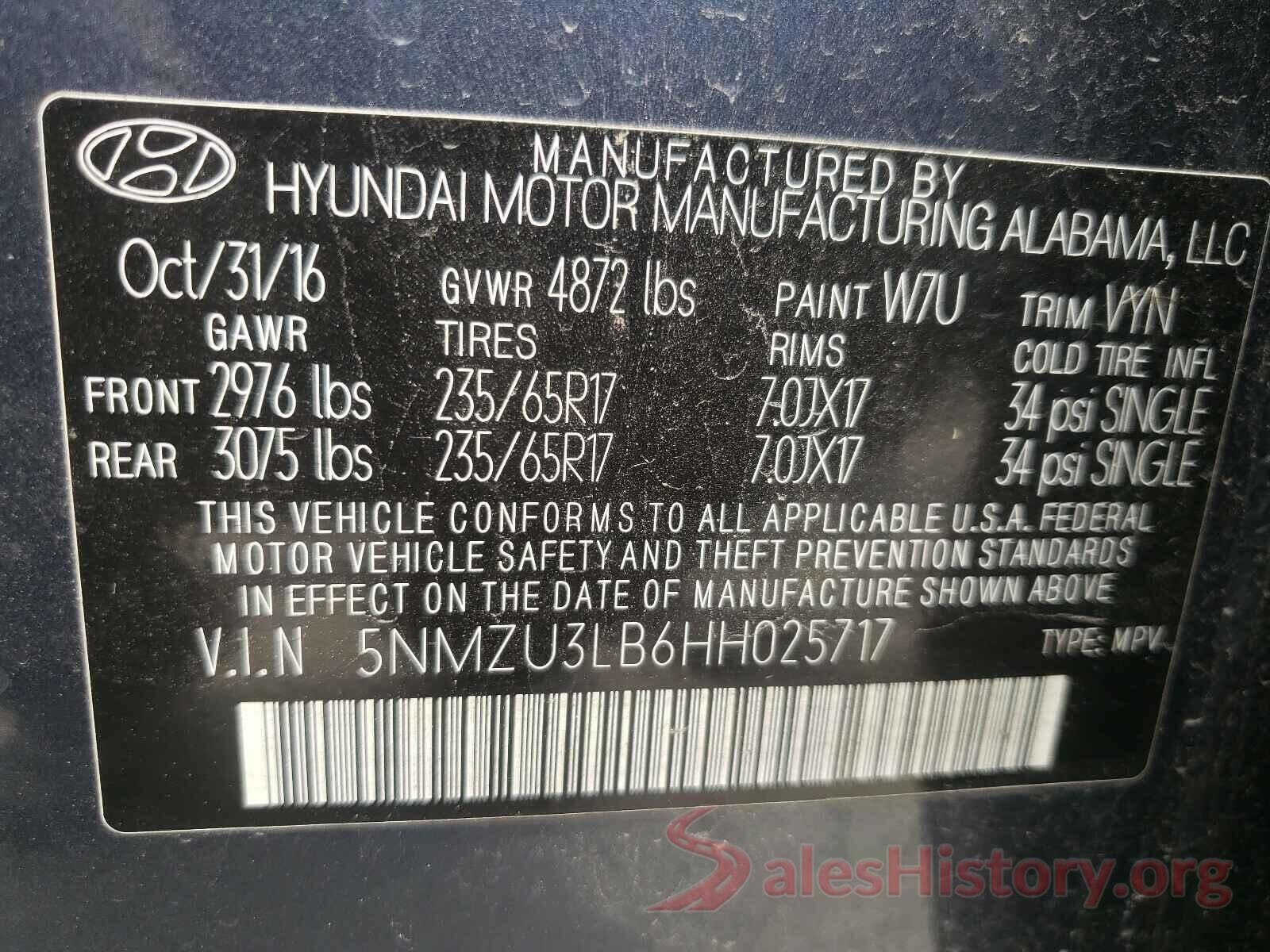 5NMZU3LB6HH025717 2017 HYUNDAI SANTA FE