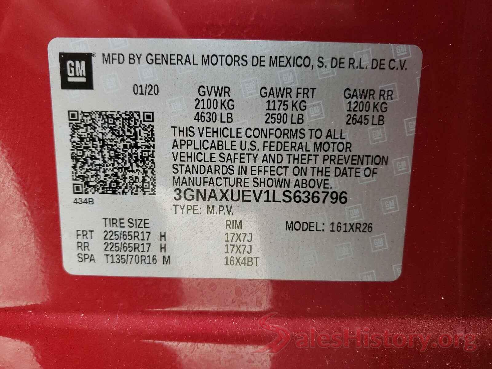 3GNAXUEV1LS636796 2020 CHEVROLET EQUINOX