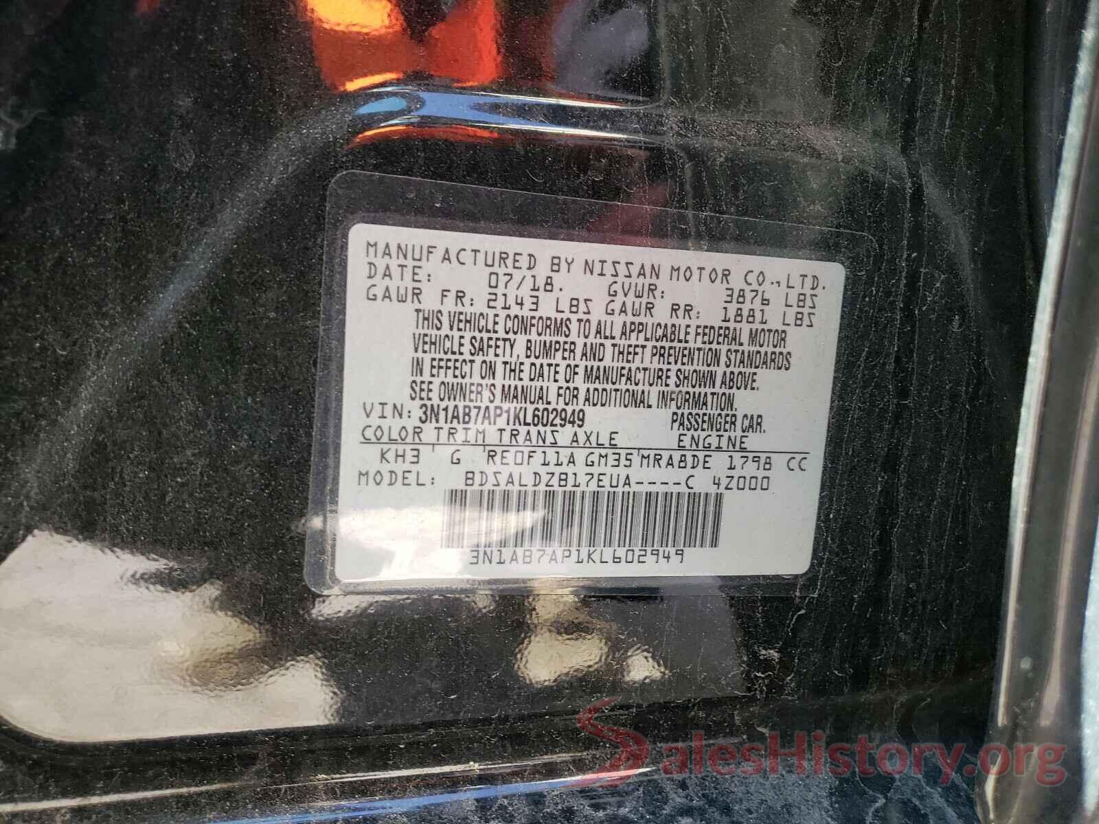 3N1AB7AP1KL602949 2019 NISSAN SENTRA