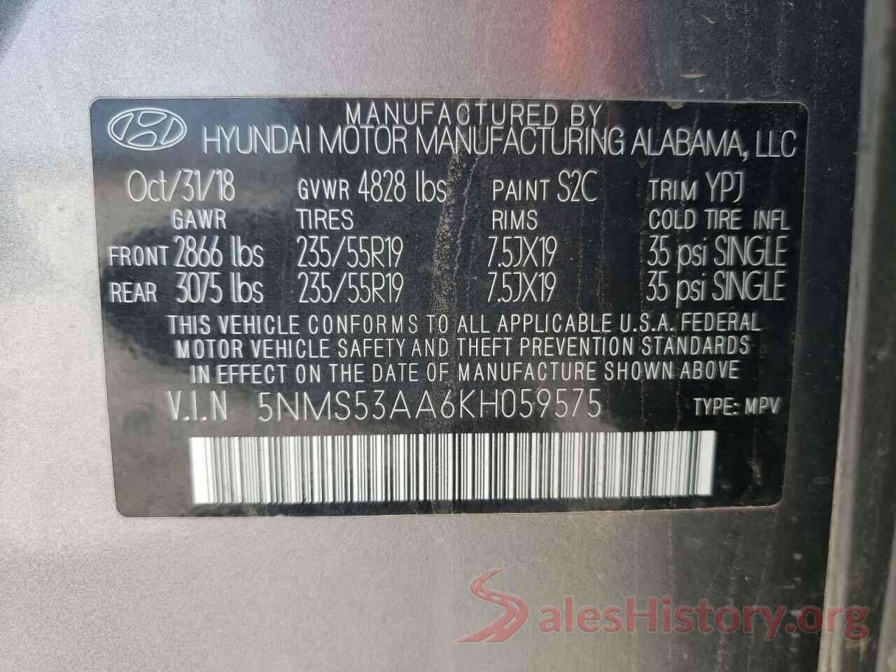 5NMS53AA6KH059575 2019 HYUNDAI SANTA FE