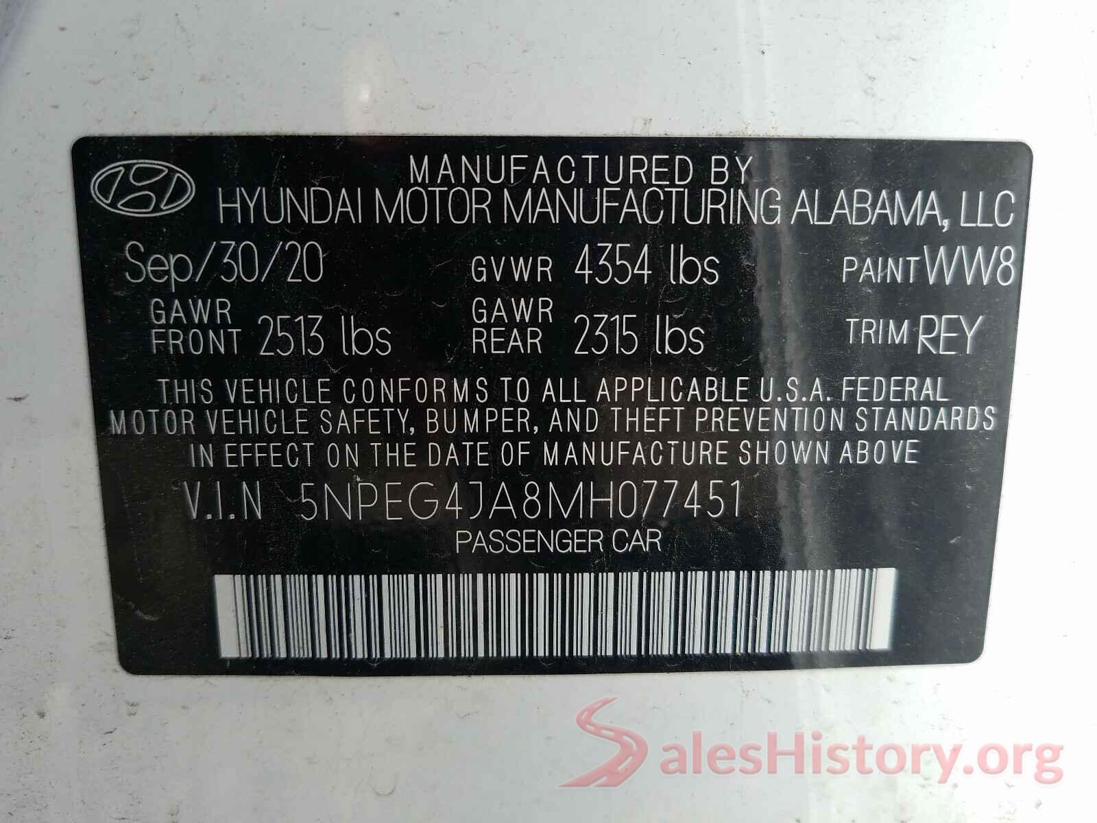 5NPEG4JA8MH077451 2021 HYUNDAI SONATA