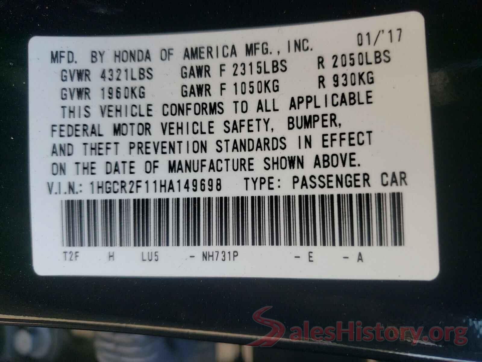 1HGCR2F11HA149698 2017 HONDA ACCORD