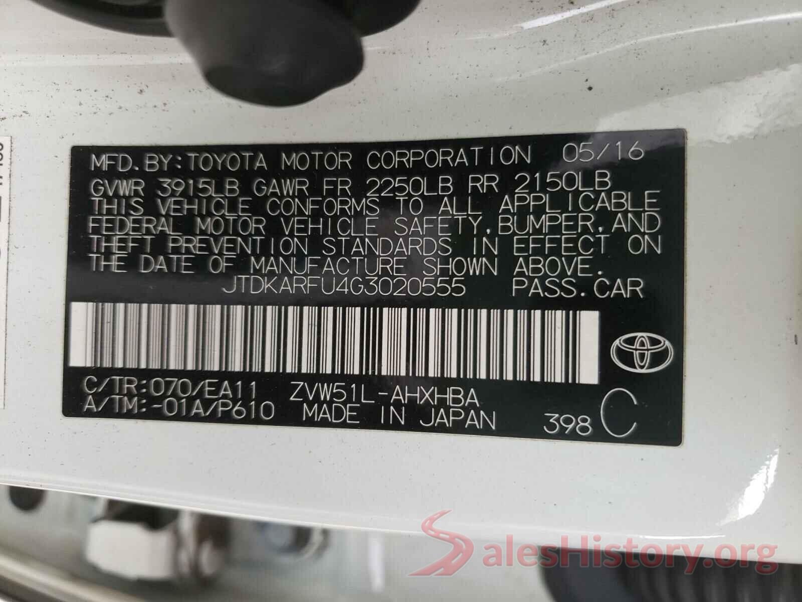 JTDKARFU4G3020555 2016 TOYOTA PRIUS