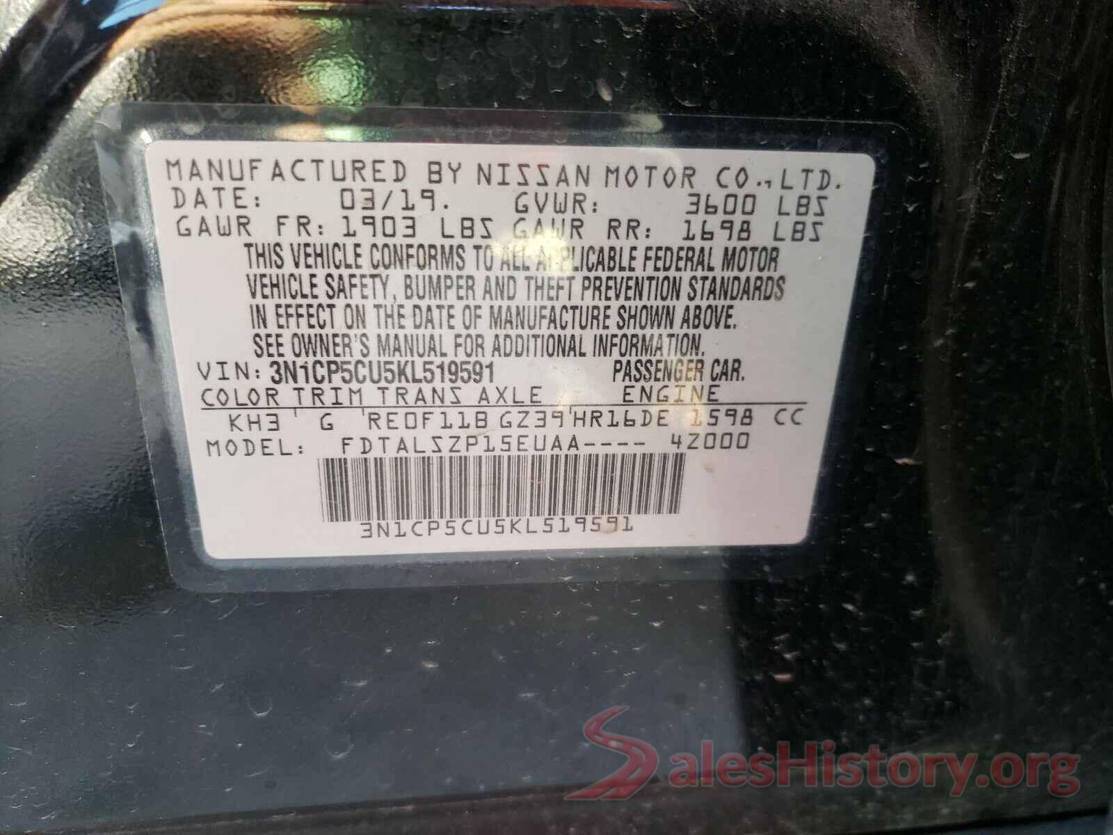 3N1CP5CU5KL519591 2019 NISSAN KICKS