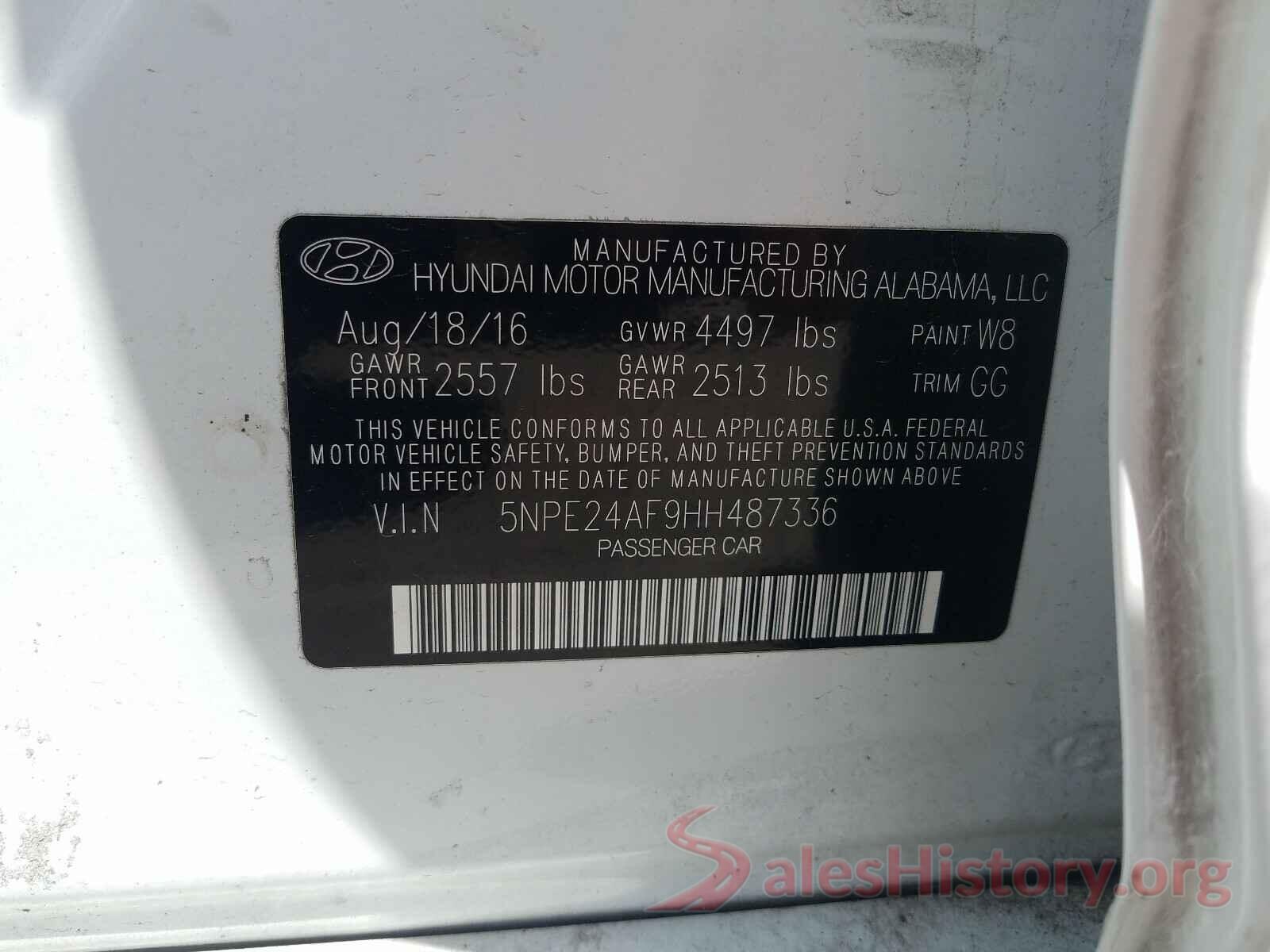 5NPE24AF9HH487336 2017 HYUNDAI SONATA