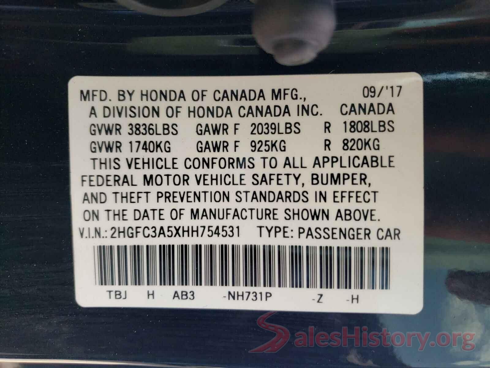 2HGFC3A5XHH754531 2017 HONDA CIVIC