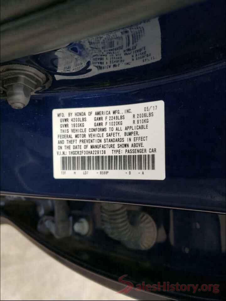 1HGCR2F30HA229138 2017 HONDA ACCORD