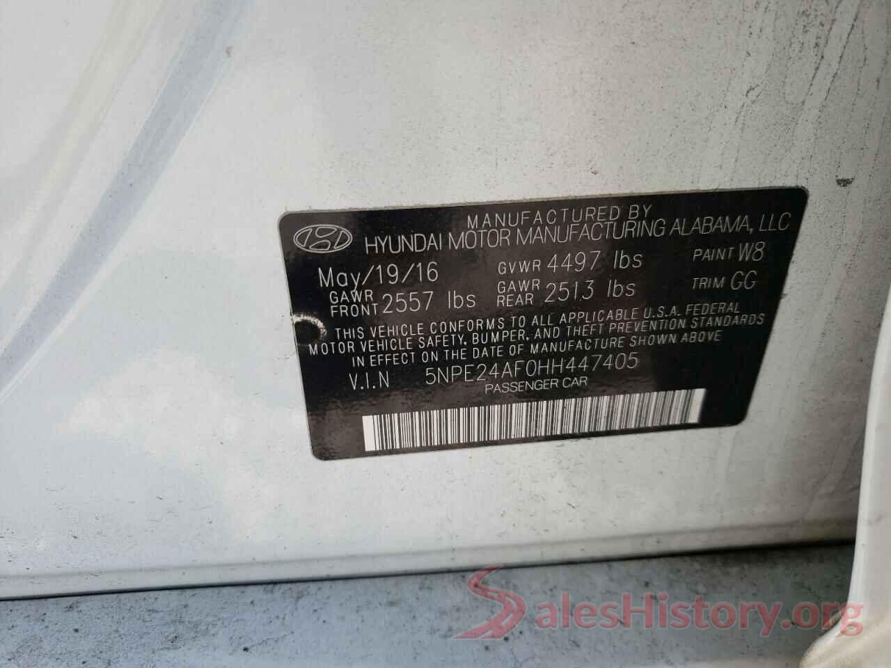 5NPE24AF0HH447405 2017 HYUNDAI SONATA