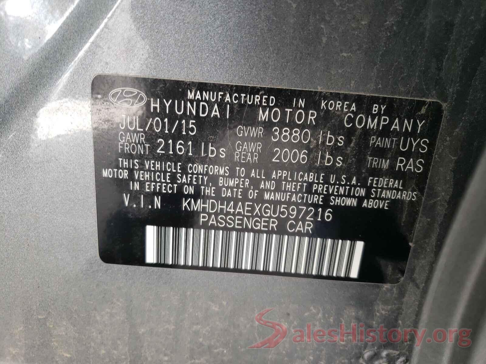 KMHDH4AEXGU597216 2016 HYUNDAI ELANTRA