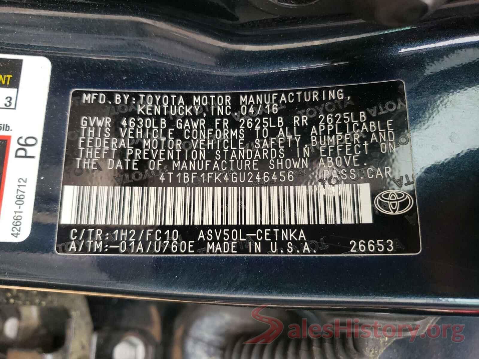 4T1BF1FK4GU246456 2016 TOYOTA CAMRY