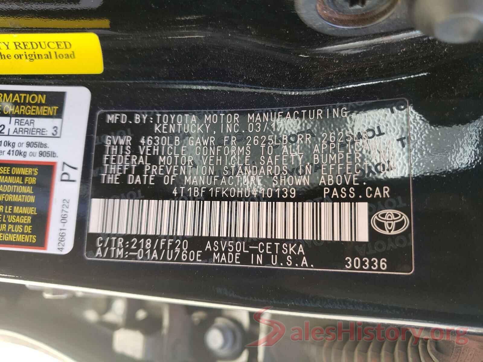 4T1BF1FK0HU410139 2017 TOYOTA CAMRY