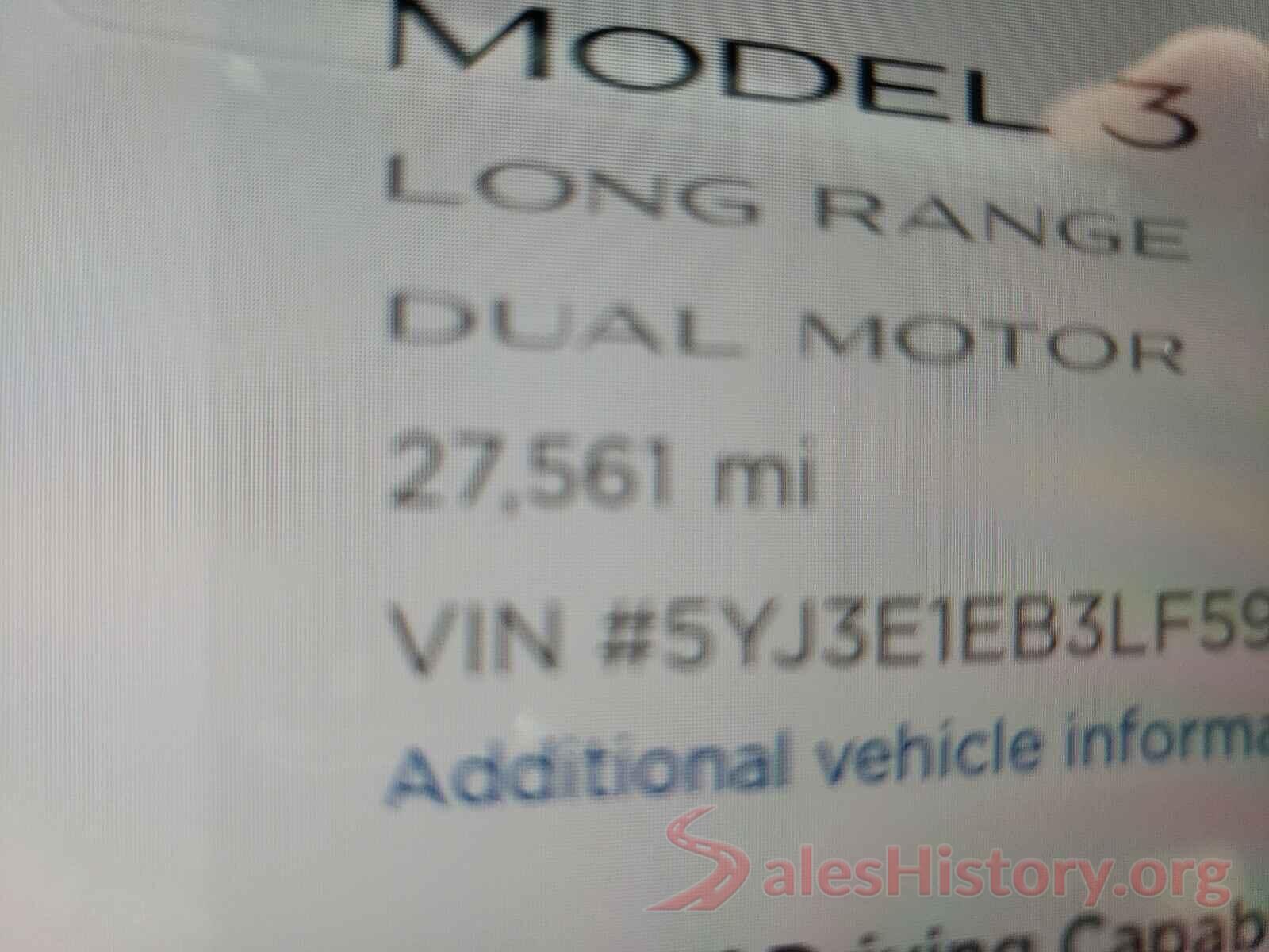 5YJ3E1EB3LF599691 2020 TESLA MODEL 3