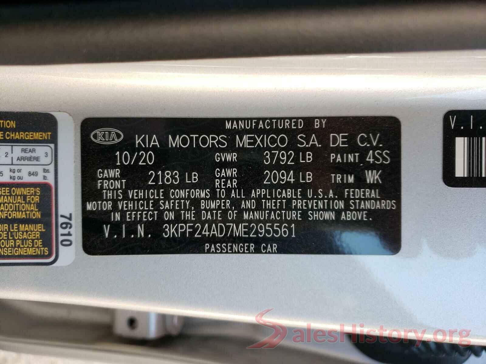 3KPF24AD7ME295561 2021 KIA FORTE