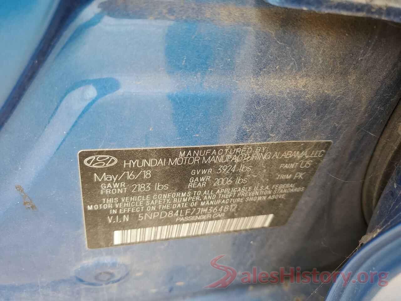 5NPD84LF7JH364812 2018 HYUNDAI ELANTRA