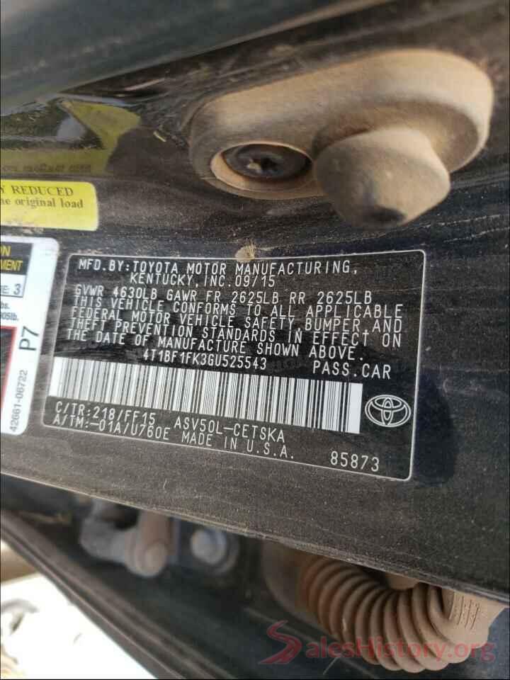 4T1BF1FK3GU525543 2016 TOYOTA CAMRY