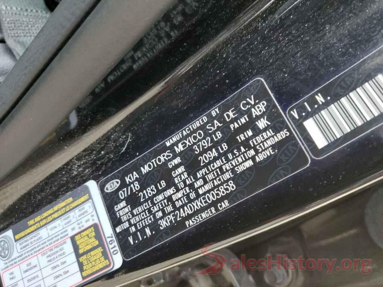 3KPF24ADXKE005858 2019 KIA FORTE