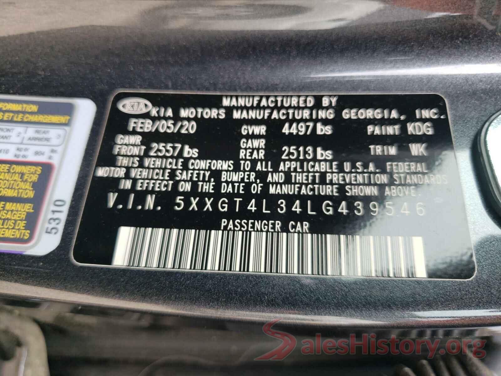 5XXGT4L34LG439546 2020 KIA OPTIMA