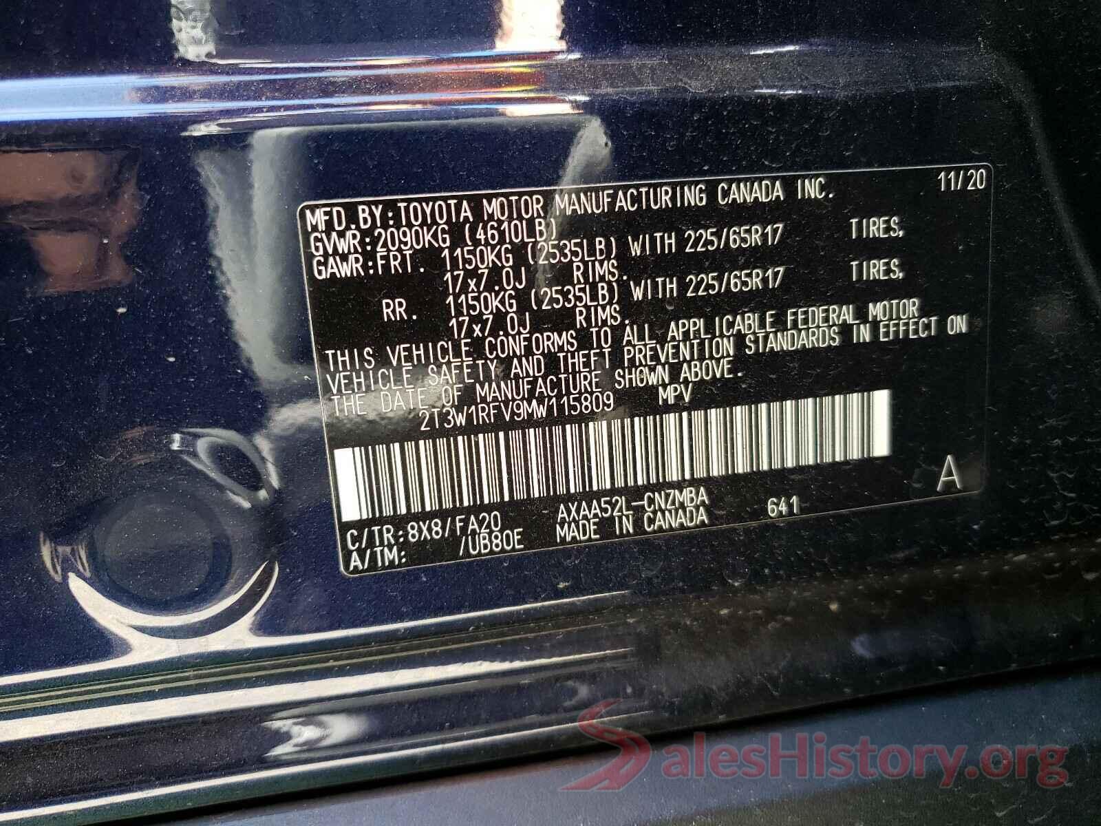 2T3W1RFV9MW115809 2021 TOYOTA RAV4